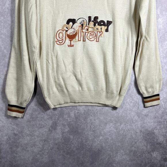 Vintage Lady LaMode Sweater Womens XL Tan Knit Golfer V-Neck Outdoor Preppy - Picture 4 of 9
